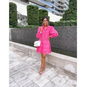 ALICE + OLIVIA Clark Collared Tiered Dress in French Rose Size US 2